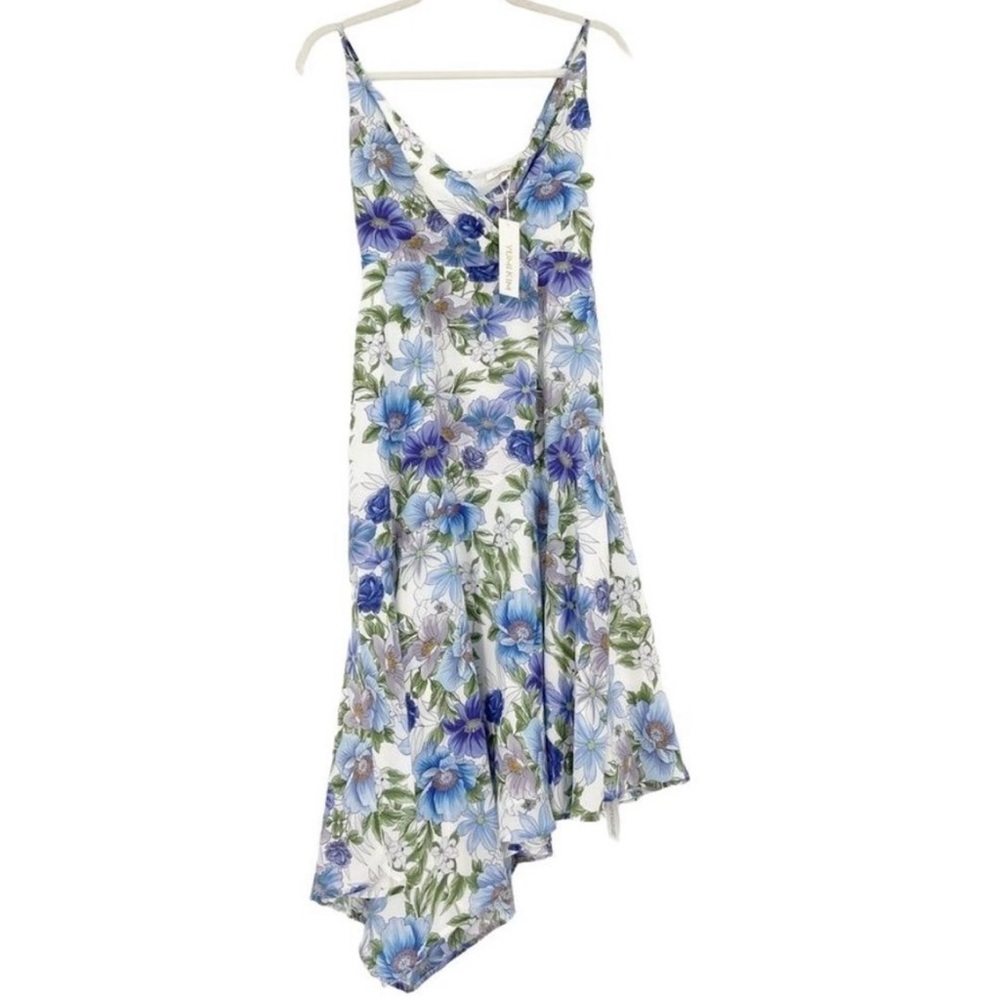 New Yumi Kim Havana Midi Dress Women’s XS Blue White Floral Asymmetrical Spring